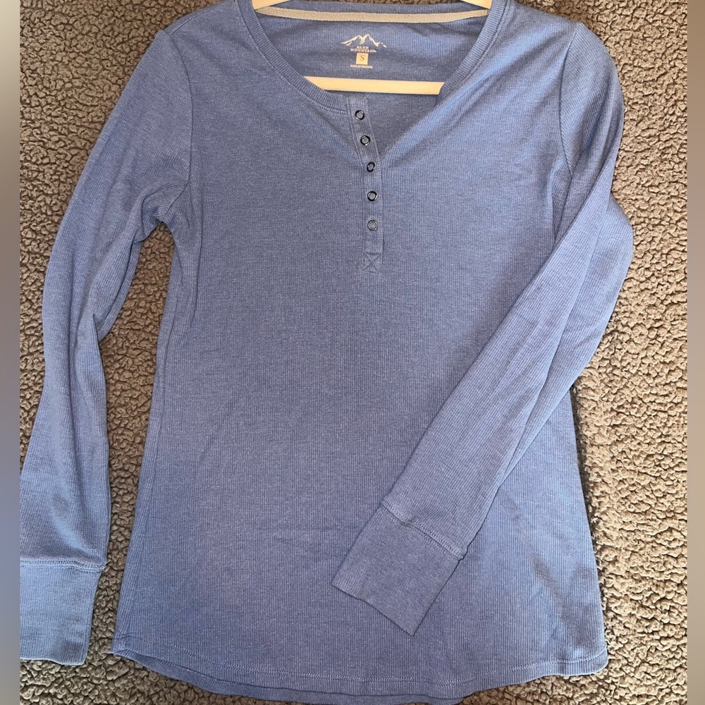 Blue Mountain Long Sleeve Ribbed 1/4 Button Shirt